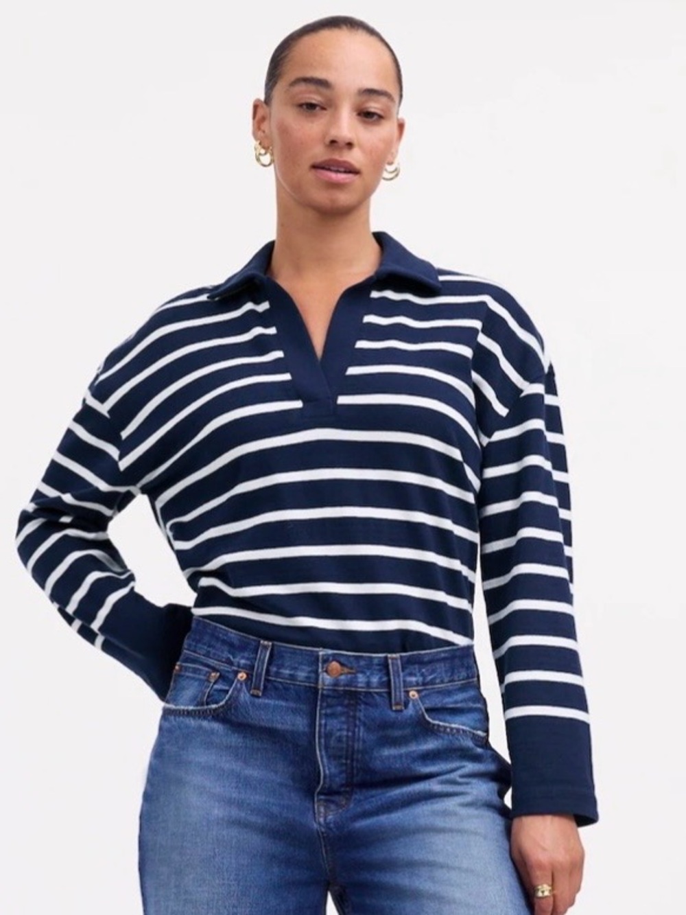 Madewell Long Sleeve Rugby Polo Tee Striped Navy women’s size XS NWT